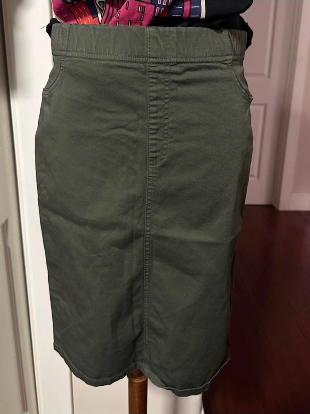 NWOT FEMI Made in Italy Olive Green Pull-On Utility Midi Skirt Sz 46 / US 10